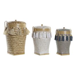DKD Home Decor Cesta Balines para Almacenamiento y Decoración, Set de 3 Piezas de Bambú con Flecos Natural y Blanco, 39x55x39 cm Precio: 123.80478. SKU: S3028934