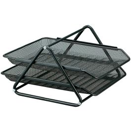 Bandeja Sobremesa Metalica Q-Connect Rejilla Gxa100 Negra 2 Bandejas Movibles 300x185x350 mm