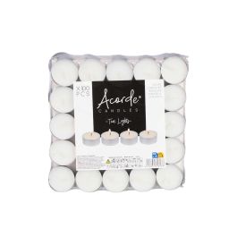 Acorde Set 100 Velas de Té Blancas de Cera y Aluminio, 4 Horas de Duración, Medidas por Pieza: 3.75x3.75x1.6 cm (10 Unidades)