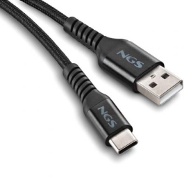 NGS KNOT-AC Cable USB 2.0 A a Tipo-C, Carga Rápida 12W, Datos 480Mbps, 1 metro, Trenzado Negro