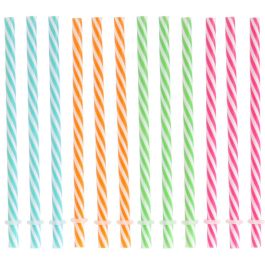 Cook Concept Juego 12 Pajitas Reutilizables de Plástico con Tope para Mugs Colores Rayas 19cm