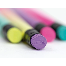 Milan Lápices de Grafito HB Serie Sunset Madera Negra Tilo con Goma de Borrar Colores Surtidos 6 Lápices por Color Dureza Media Mina 2.2mm LPS