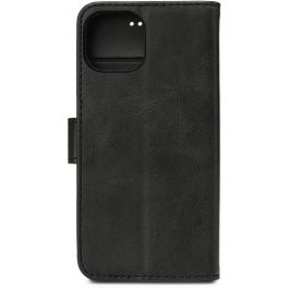 eSTUFF Funda Piel PU Billetera para iPhone 16e/14 WALES - Negra con 3 Tarjetas y Soporte