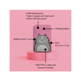 Wondee Bateria Externa 10.000 mAh Gato Rosa Portátil para Smartphone