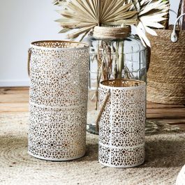 Home Deco Factory Juego de 2 Farolillos Dorado-Blanc