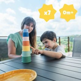 Badabulle BAD3661276189270 Juego de 7 Vasos Apilables Numerados de Silicona Suave para Bebés - Juguetes de Baño Infantiles
