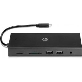 HP Concentrador Multipuerto USB-C Portátil para Viajes, 6 Puertos con Transferencia de Datos, Carga, Ethernet 1 Gbps, HDMI y VGA Simultáneos