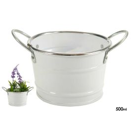 Ibergarden Macetero Bajo con Asas Blanco y Plata, Metal Zinc, 17.5x8.5x12.5 cm (Set de 72)