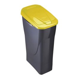 Mondex Cubo de Basura con Tapa Modelo Ecobin, 15 Litros de Capacidad, Material Polipropileno, Color Negro/Amarillo, 21.5x31x42 cm