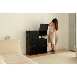 Newlux Cube c6 Zapatero Modular Negro 83x32x95 cm, 12 Compartimentos para 24 Pares con Puertas Abatibles y Ventilación