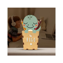 Wondee Cubilete Portalápices Personalizable Dino Madera para Escritorio Infantil 180x80x100 mm