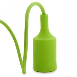 Portalámparas E27 con Cable de Tela, Rosetón de PVC, Color Verde, para Ambiente Moderno y Minimalista de Fácil Instalación