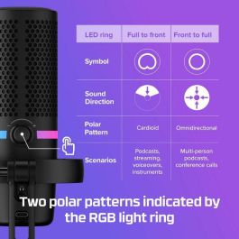 HP HyperX DuoCast Micrófono USB Negro, Iluminación RGB, Hi-Res 24-bit/96kHz, Shock Mount, Tap-to-Mute, para Gaming y Streaming en PC, PS5, PS4, Mac