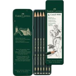 Faber castell lápiz de grafito 9000 durezas hb, b, 2b, 4b, 6b y 8b estuche de 6 surtidos