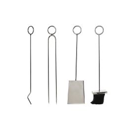DKD Home Decor Leñera Moderna Organizador de Leña Acero Inoxidable Plateado - Set 4 Piezas, 54x6x1 cm, Ideal para Salón y Chimenea