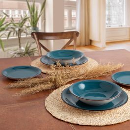 Quid Plato Hondo Cerámico Zafiro Vita, 21,5 cm, Azul, 12 Unidades - Apto Lavavajillas y Microondas, Apilable