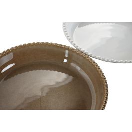 DKD Home Decor Plato Moderno Gres Esmaltado Turquesa Beige 24x5x24 cm Apto Microondas Lavavajillas (12 Unidades)