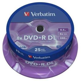 Verbatim Dvd+R Doble Capa, 8.5 grb, 8X, 25 Pack Spindle, Superficie Matt Silver Precio: 47.49999958. SKU: S8419659
