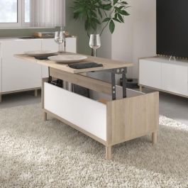 Mesa de centro elevable MORPHOS - L 100 x P 50 x H 43,6 cm - Rectangular - Decoración blanco/roble - PARISOT Mesa de centro elevable MORPHOS - L 100 x P 50 x H 43,6 cm - Rectangular - Decoración blanco/roble - PARISOT