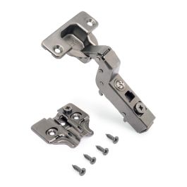Emuca Lote de 20 bisagras supercodo X91 con cierre suave y suplementos para atornillar, Altura 0, Acero, Titanio