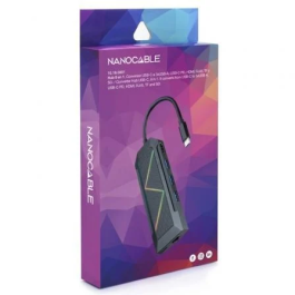 Nanocable 10.16.0801 Docking USB Tipo-C 8 en 1: 3xUSB, USB-C PD, HDMI, RJ45, Lector SD/TF