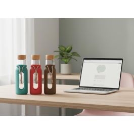 Bewinner Botella de Agua de Vidrio y Silicona 560ml 7x7x22.5 cm