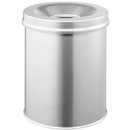 Durable Papelera redonda Safe 15 litros plateada de acero con tapa 3305
