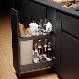 Menage Confort Módulo Botellero Panero Nova Flat Cocina, Extracción Total, Cierre Amortiguado, Guías Ocultas, Acero Antracita, para Módulos 300/400