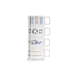 DKD Home Decor Set de 4 Tazas de Café Mediterraneo Dolomite 260 ml Azul Multicolor, Colección Salitre, Apto Microondas y Lavavajillas