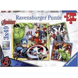 Ravensburger Rompecabezas Infantil Los Poderosos Vengadores - 3 Puzzles de 49 Piezas Cada Uno con Póster Guía para Niños 5+ Años