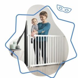 Badabulle Deco Pop Barrera de seguridad blanca extensible, fijación a presión y tornillos, apertura bidireccional (63.5 - 106 cm)