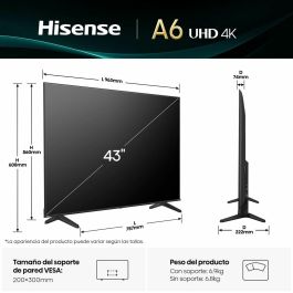 Hisense 43A6Q Televisor Smart TV 43" 4K Ultra HD VIDAA Alexa, Dolby Vision, Modo Juego Plus, Wi-Fi Negro Hisense 43A6Q Televisor Smart TV 43" 4K Ultra HD VIDAA Alexa, Dolby Vision, Modo Juego Plus, Wi-Fi Negro