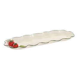 DKD Home Decor Bandeja Cottage de Gres con Tomates 36x13x2.5 cm Blanco/Rojo/Verde Apta Lavavajillas