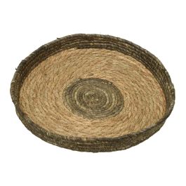 Null Set 2 maceteros de esparto redondos con asas, madera de paulonia, Ø35x4cm y Ø50x4cm