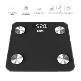 Báscula de baño digital inteligente con bluetooth color negro, máximo 180 kg