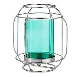 Giftdecor Base Vela Cristal Farol Azul Metal Plata 19x20x19 cm (8 Unidades)