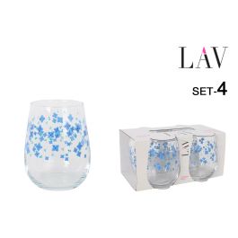 LAV Set de 4 Vasos de Cristal 360 cc Colección Gaia con Diseño de Flores, Medidas 6.5 x 8 x 10 cm (6 Cajas)