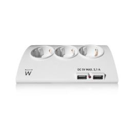 Ewent EW3935 Base Múltiple Regleta 5 Tomas AC, 2 USB, 1.5m Cable, Interruptor, Protección Infantil y Sobretensión, 3680W, Blanca