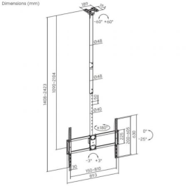 Aisens CT100TSLE-393 Soporte de Techo para TV 50-100" hasta 80kg - Inclinable, Giratorio, Extensible, Nivelable, Acero Negro