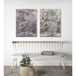 DKD Home Decor Cuadro Oriental Buda Dorado Granate Lienzo Pino 2.7 x 80 x 60 cm (2 Unidades)