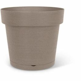 Maceta de reserva de agua - GARDEN ID Glamour - Taupe 40 cm - Superficie granulada - Interior/exterior - Diseño elegante - Contiene madera.