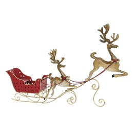 DKD Home Decor Trineo de Navidad Tradicional Rojo Dorado de Metal con Renos. Dimensiones: 86 cm Ancho x 14.5 cm Largo x 57 cm Alto