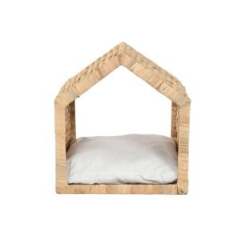 DKD Home Decor Cama para Mascota de Jacinto de Agua y Metal Natural Crema 43x43x46 cm