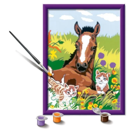 Ravensburger 25840 Kit de Pintura por Números Caballo y Gatitos 18 x 24 cm a partir de 7 años