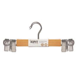 Kipit Set 3 Perchas Falda Madera C Pinza Marron Plata 28.5x11.5x6 cm (Set de 24)