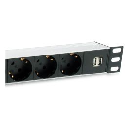 EQUIP 333315 Regleta de Enchufes 1U Horizontal 7 Tomas Schuko 1.8m Cable Negro Plata