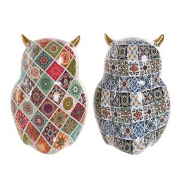DKD Home Decor Figura Búho Mediterráneo de Resina Multicolor 11.5 x 16.5 x 11.5 cm (2 Unidades)