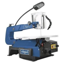 Scheppach SD1600V Sierra de Desplazamiento de Velocidad Variable 120W, Corte 50/406mm, Mesa Inclinable 0-45°, Iluminación LED