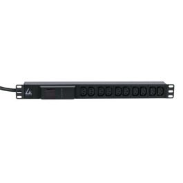 Lanview Regleta PDU Rack 19'' 1U, 10 tomas C13, 16A con Medidor AMP y Cable 3m, Enchufe Commando IEC 60309