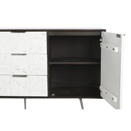 DKD Home Decor Buffet Moderno Marrón Oscuro y Blanco de Madera de Mango 150x43x80 cm con 3 Cajones, 2 Puertas y 2 Estanterías Desmontable